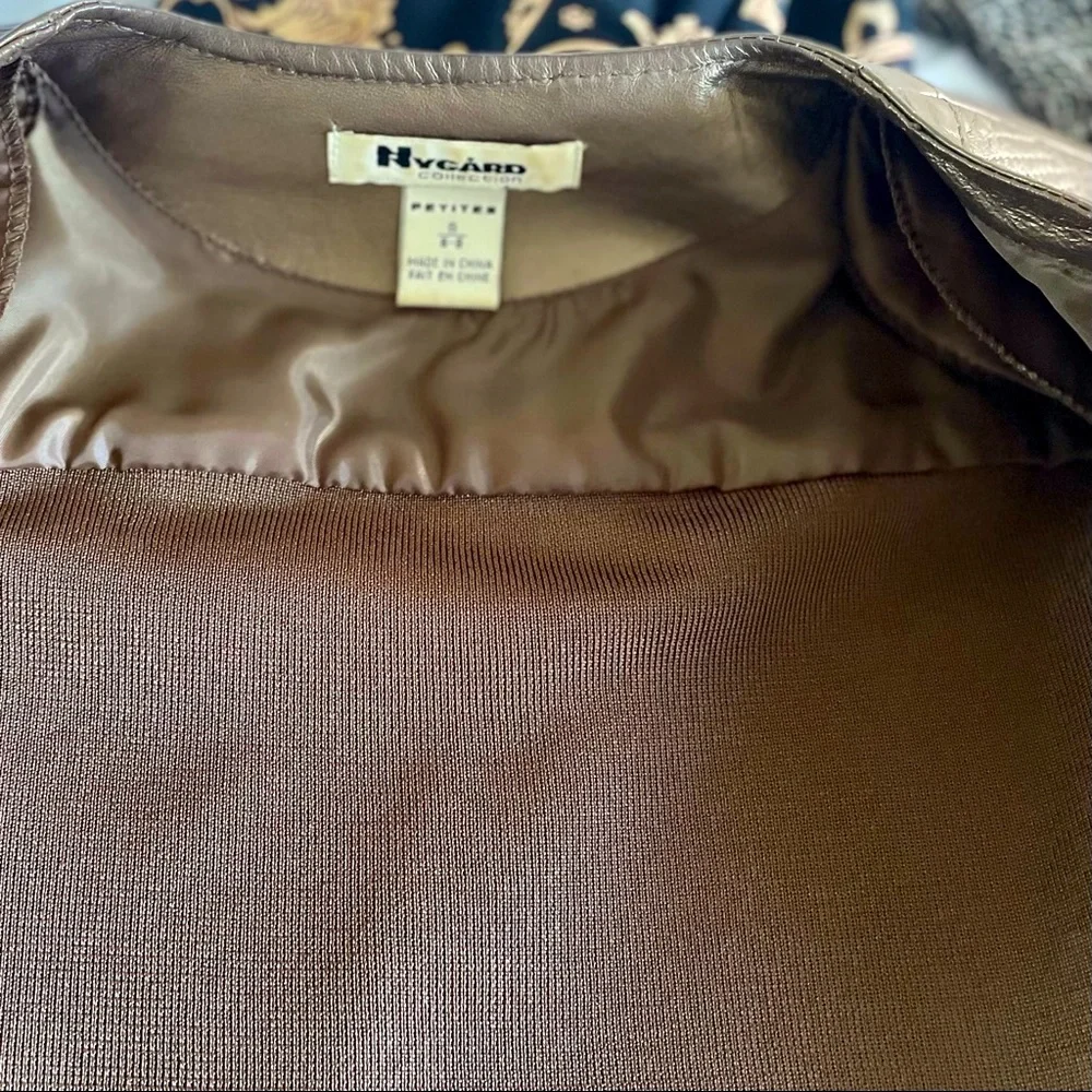 Peter Nygard Bronze Leather & Knit Zip Front Jacket w/ Zipper Pockets - Picture 9 of 11